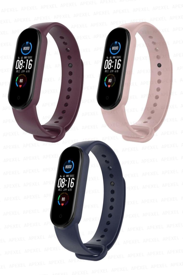 Apexel Xiaomi Mi Band 5/6 Uyumlu Silikon Kordon Seti 3 Adet