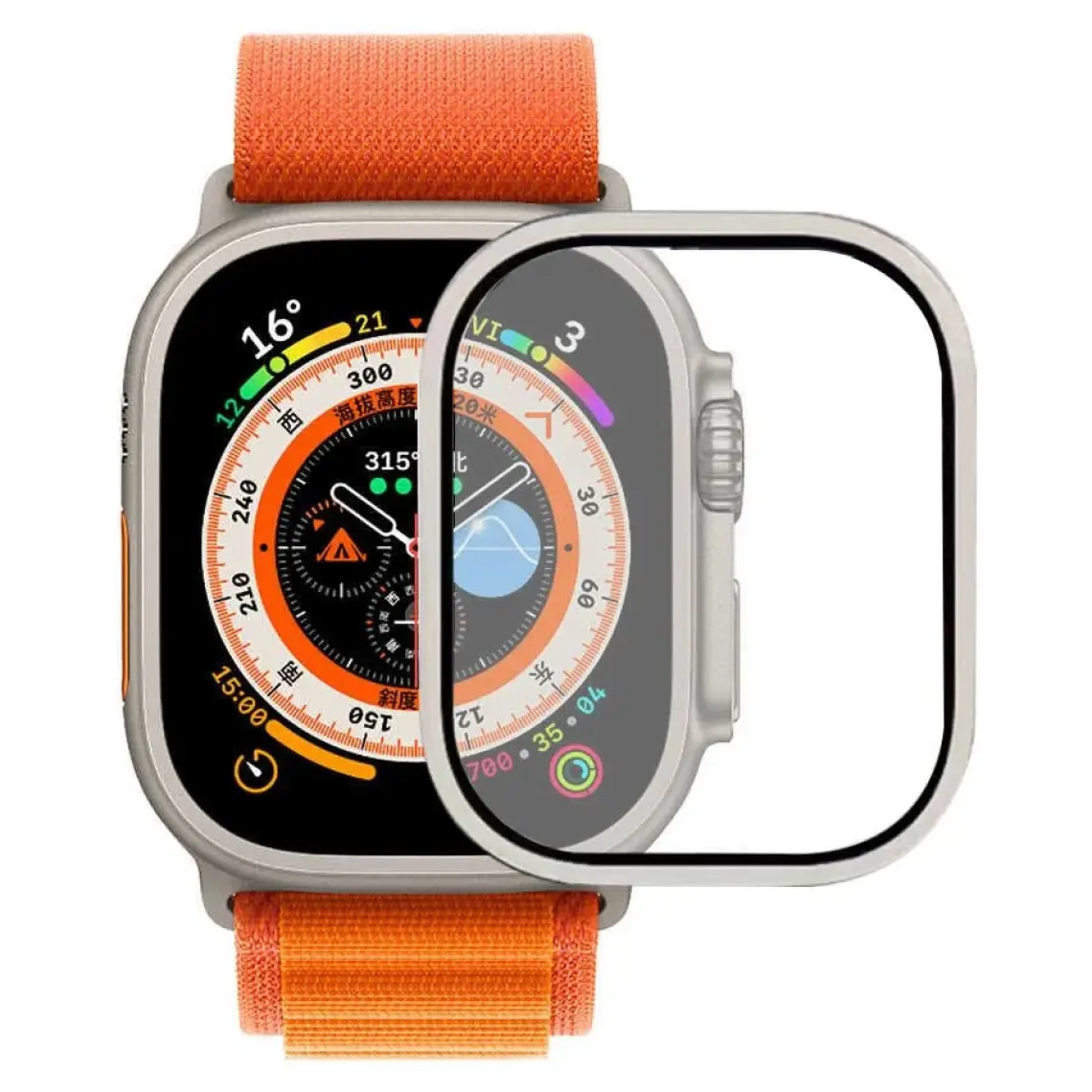 AktarMobile Apple Watch Ultra 49 mm Uyumlu Ekran Koruyucu & Metal Çerçeve Üstün Koruma Temperli Cam