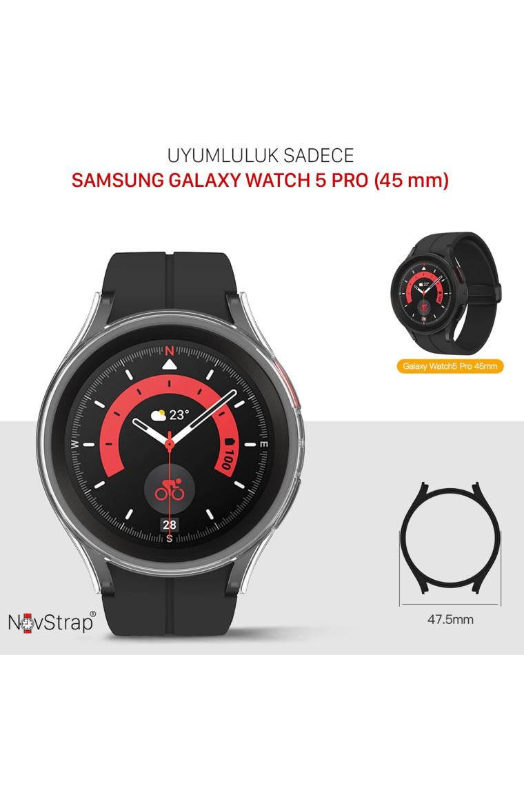 Novstrap Samsung Galaxy Watch 5 Pro 45MM Uyumlu Kılıf Kasa Koruyucu Sert Pc