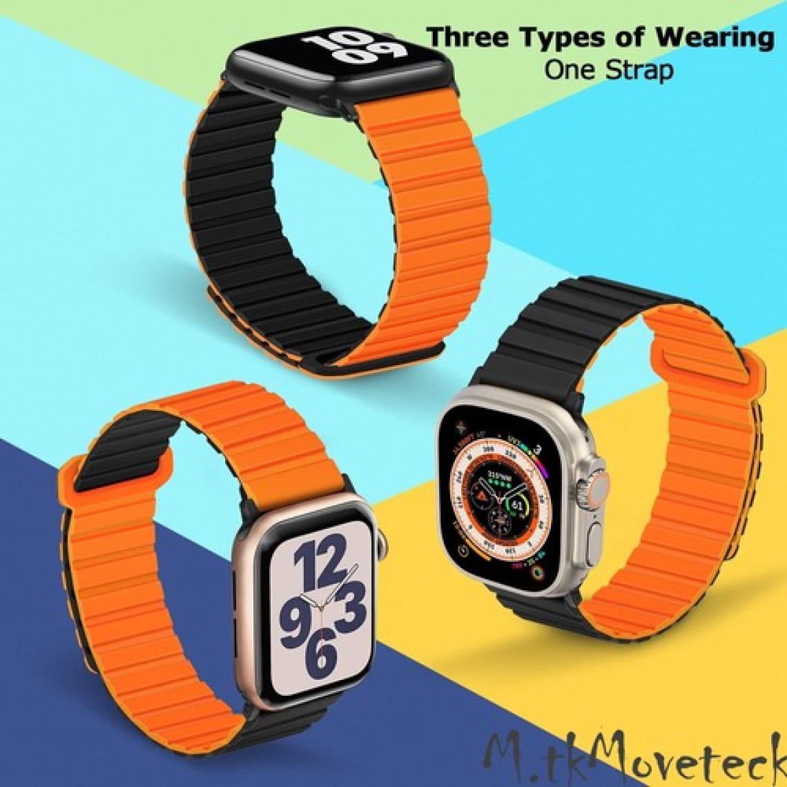 M.TK Moveteck Apple Watch Ultra 49MM Uyumlu Silicon Magnetic Çift Renk Deri Leather Kordon Kayış Mıknatıslı Loop Rainbow Renkli Silikon Baklalı Yumuşak Liquid Kadifemsi