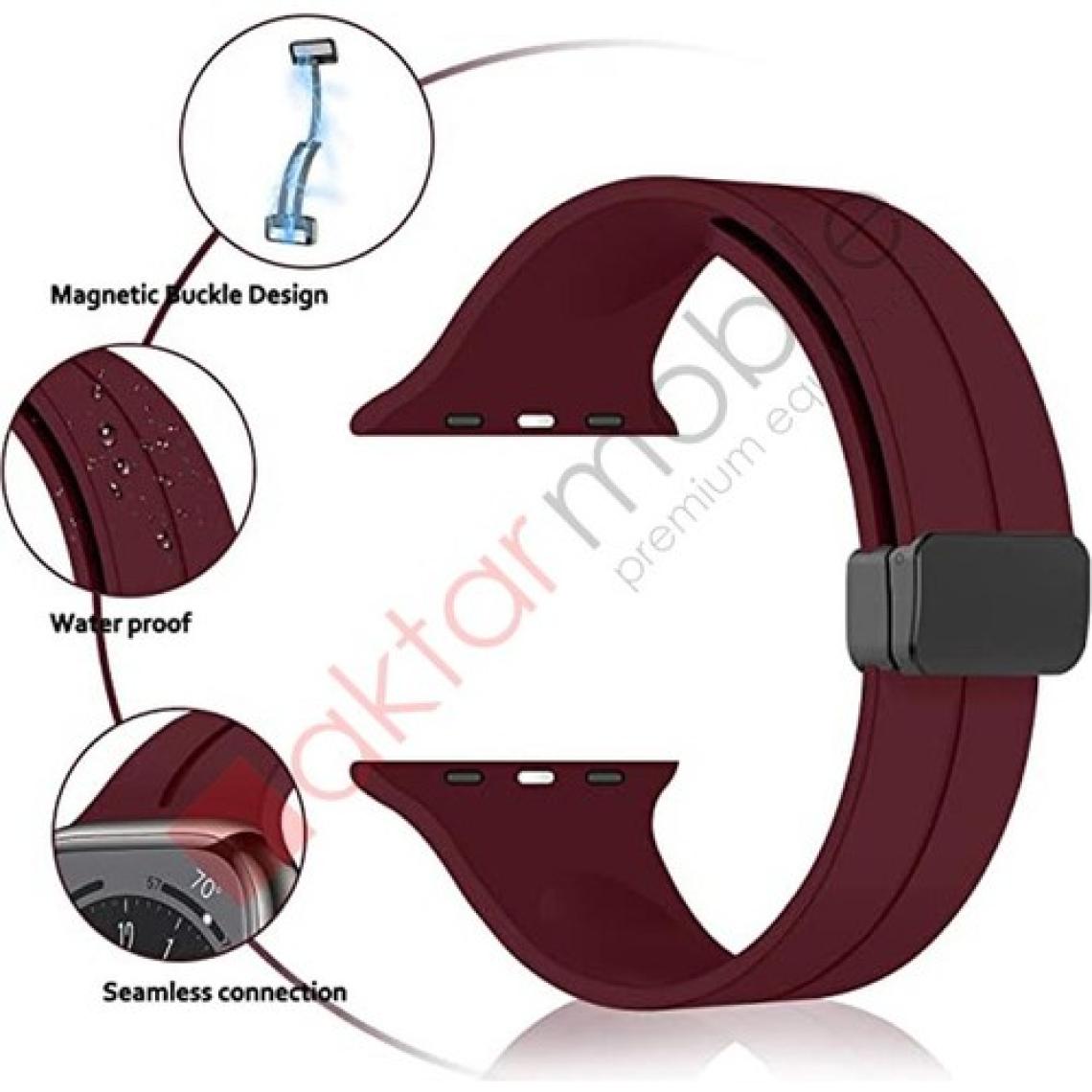 AktarMobile Apple Watch 10 46 mm Uyumlu Silikon Kordon Magnetik D Tokalı Spor Kayış Mıknatıslı Toka