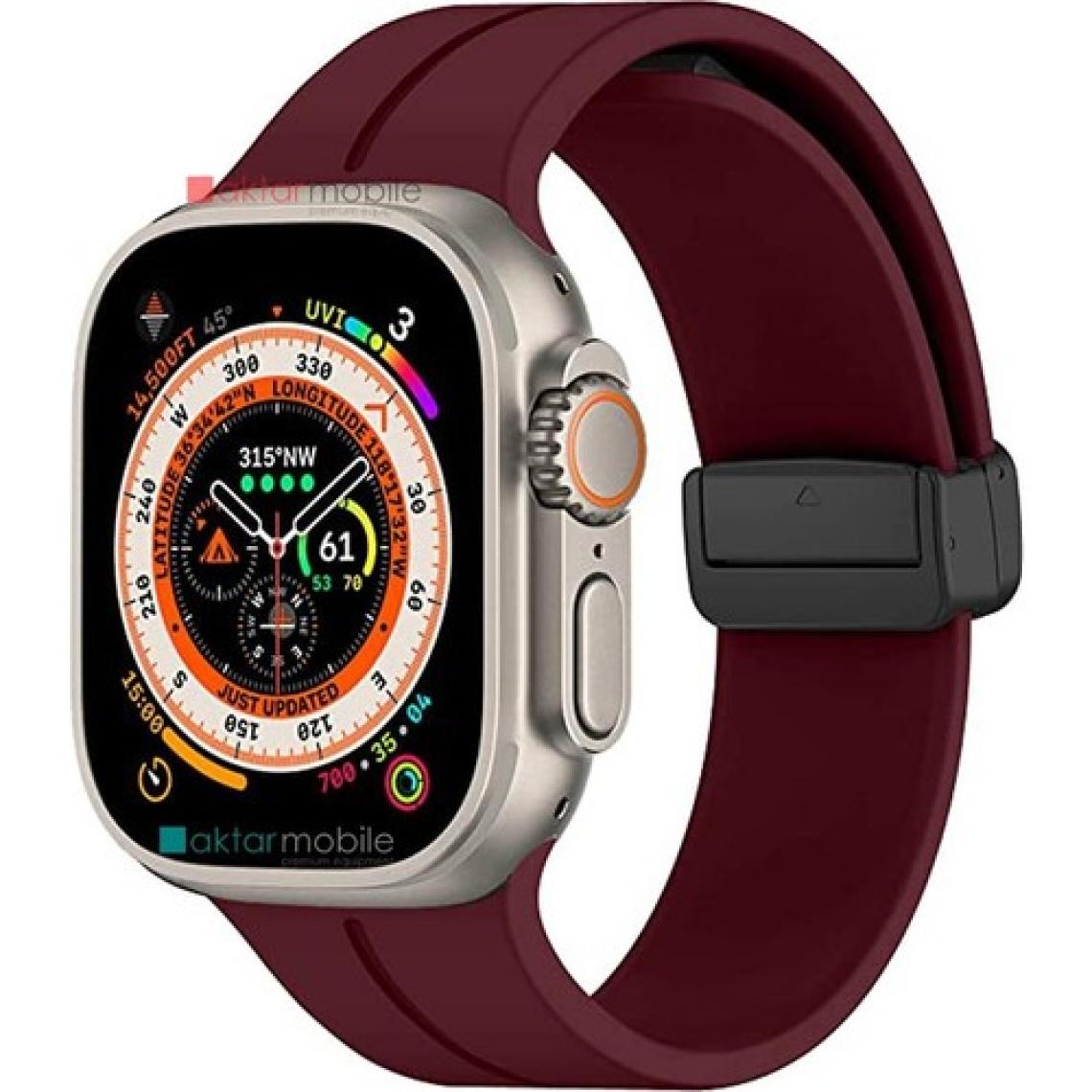 AktarMobile Apple Watch 10 46 mm Uyumlu Silikon Kordon Magnetik D Tokalı Spor Kayış Mıknatıslı Toka