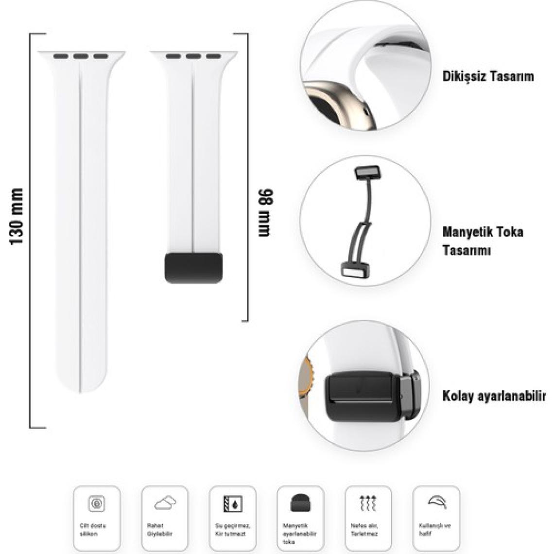 Apple Watch Serisi 9 Ultra 8 7 6 5 4 3 2 1 SE 45MM Su Geçirmez Silikon Spor Kordonu, Kolay Takma/çıkarma, Metal Manyetik özellikli