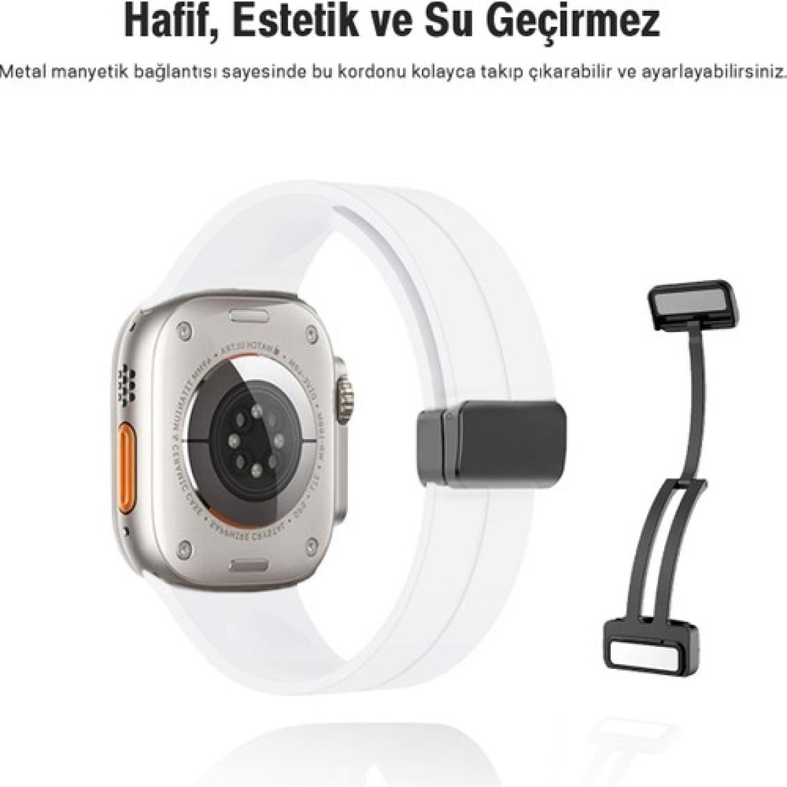 Apple Watch Serisi 9 Ultra 8 7 6 5 4 3 2 1 SE 45MM Su Geçirmez Silikon Spor Kordonu, Kolay Takma/çıkarma, Metal Manyetik özellikli