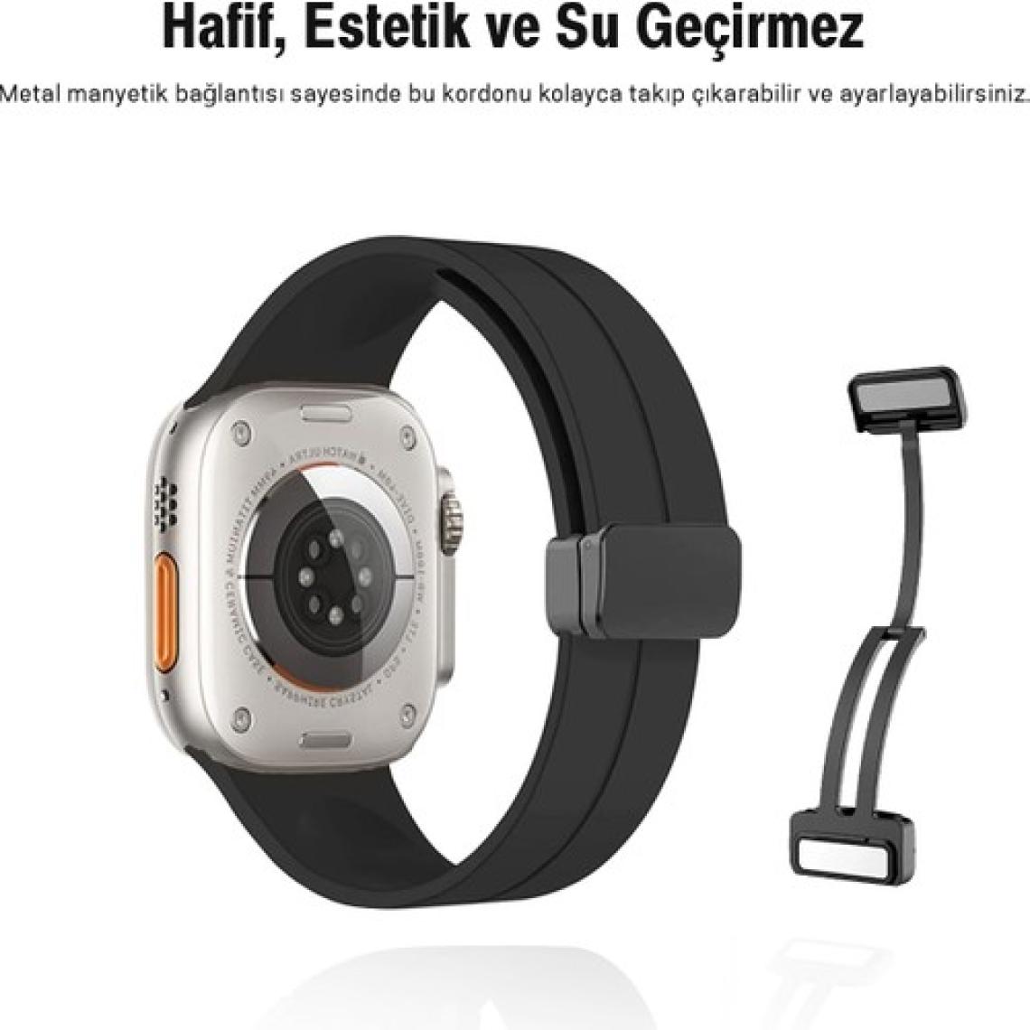 Apple Watch Serisi 9 Ultra 8 7 6 5 4 3 2 1 SE 45MM Su Geçirmez Silikon Spor Kordonu, Kolay Takma/çıkarma, Metal Manyetik özellikli