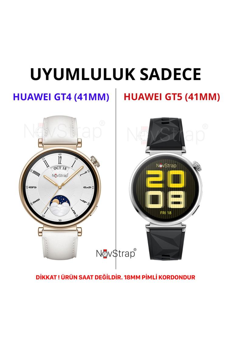 NovStrap Huawei Watch GT4 41mm GT5 41mm ile Uyumlu Kordon (18mm Pimli) Mıknatıslı Metal Hasır Kayış