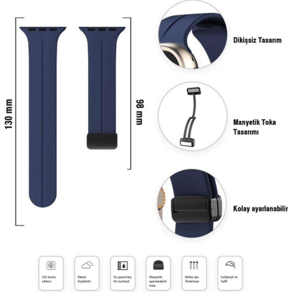 Apple Watch Serisi 9 Ultra 8 7 6 5 4 3 2 1 SE 45MM Su Geçirmez Silikon Spor Kordonu, Kolay Takma/çıkarma, Metal Manyetik özellikli