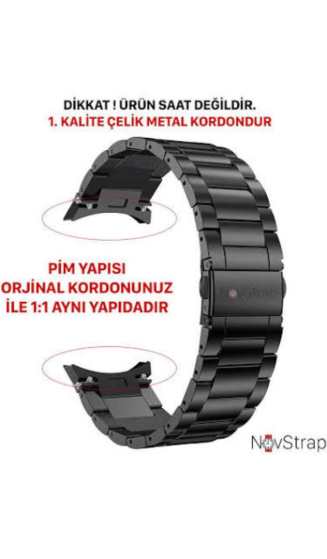 NovStrap Samsung Galaxy Watch 7 6 5 4 Fe 40-42-43-44-45-46-47 Mm ile Uyumlu Çelik Metal Kordon Boşluk Bırakmayan Pimli