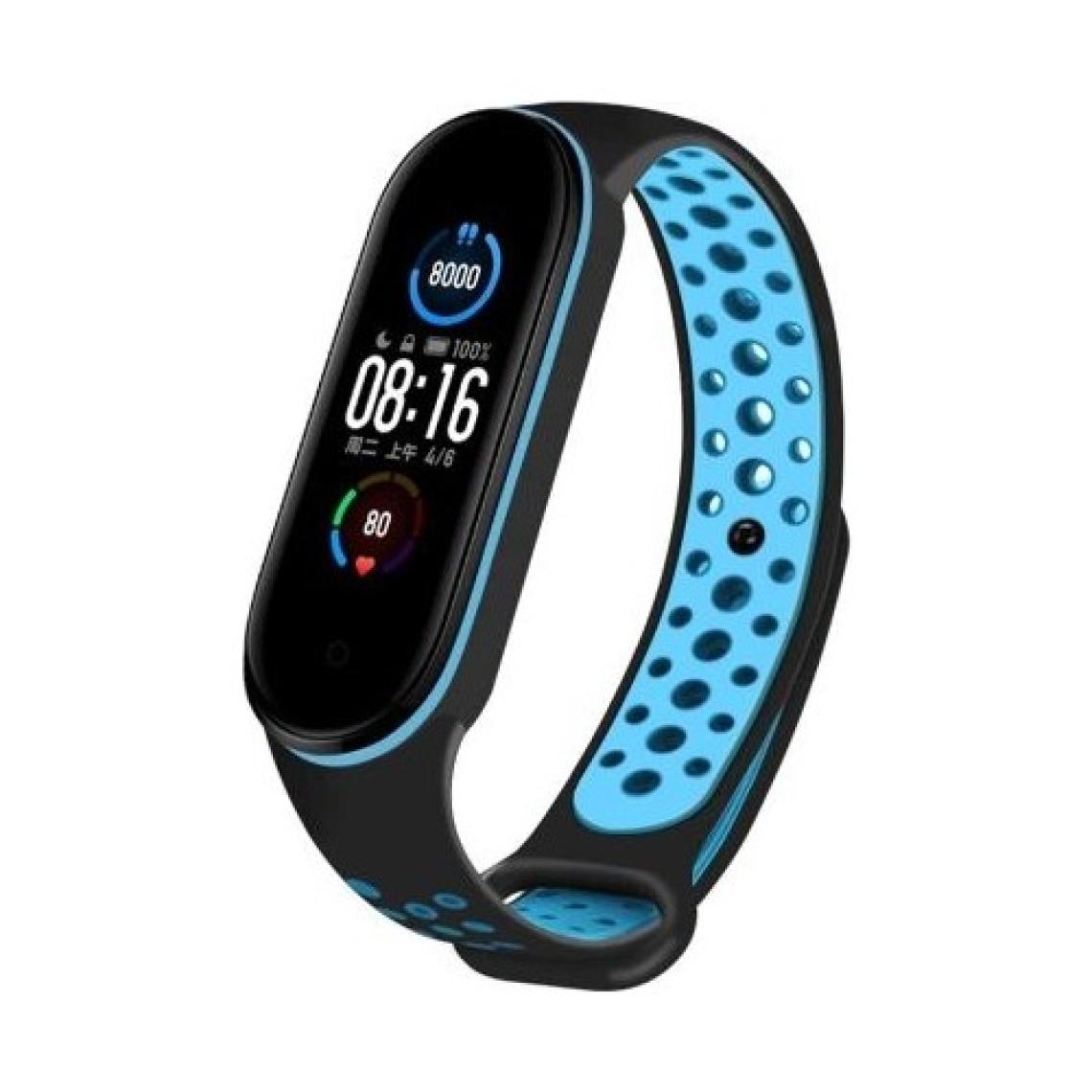 Case 4U Xiaomi Mi Band 6 / Mi Band 5 Akıllı Bileklik Silikon Kayış Spor Kordon Delikli Siyah Turkuaz