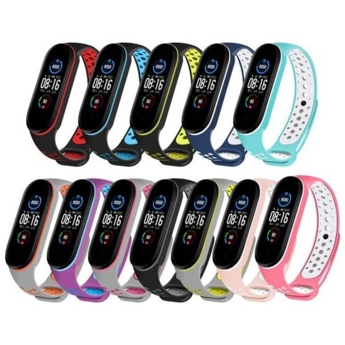 Case 4U Xiaomi Mi Band 6 / Mi Band 5 Akıllı Bileklik Silikon Kayış Spor Kordon Delikli Siyah Turkuaz