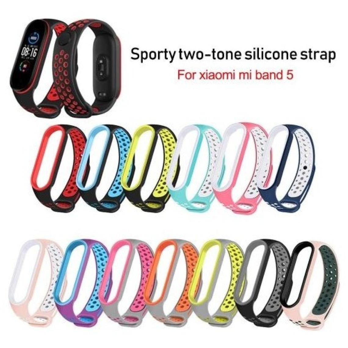Case 4U Xiaomi Mi Band 6 / Mi Band 5 Akıllı Bileklik Silikon Kayış Spor Kordon Delikli Siyah Turkuaz