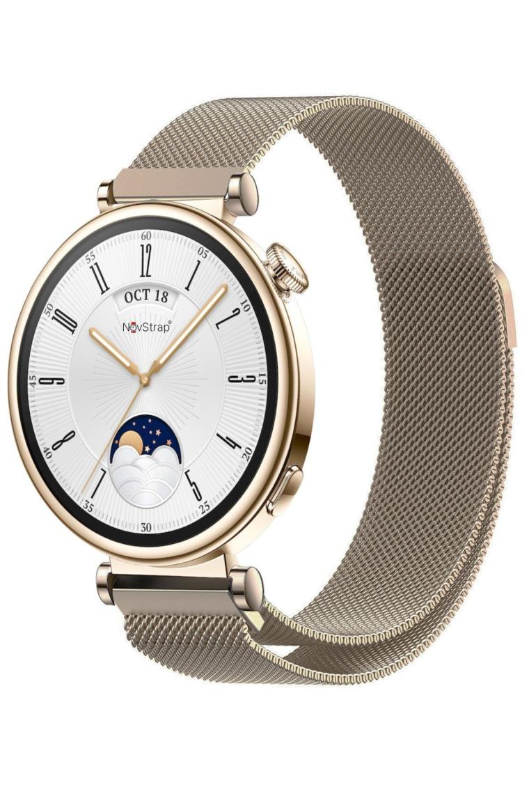 NovStrap Huawei Watch GT4 41mm GT5 41mm ile Uyumlu Kordon (18mm Pimli) Mıknatıslı Metal Hasır Kayış