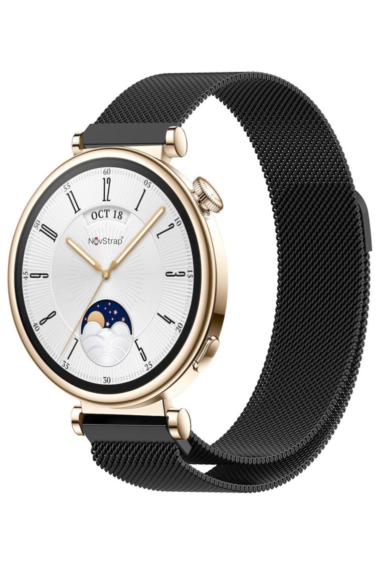 NovStrap Huawei Watch GT4 41mm GT5 41mm ile Uyumlu Kordon (18mm Pimli) Mıknatıslı Metal Hasır Kayış