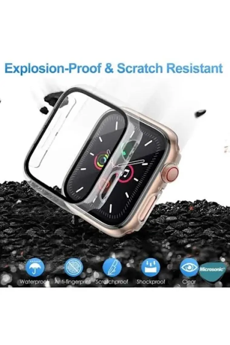 Microsonic Apple Watch Uyumlu Series 6 40MM Kılıf Clear Premium Slim Watch Uyumluband Şeffaf