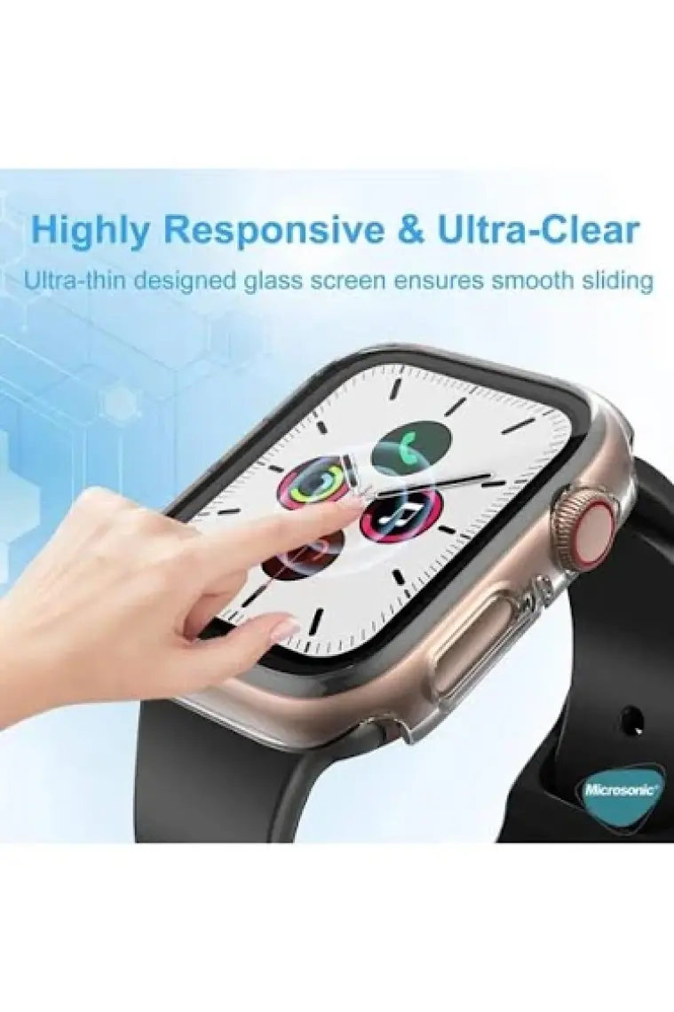 Microsonic Apple Watch Uyumlu Series 6 40MM Kılıf Clear Premium Slim Watch Uyumluband Şeffaf