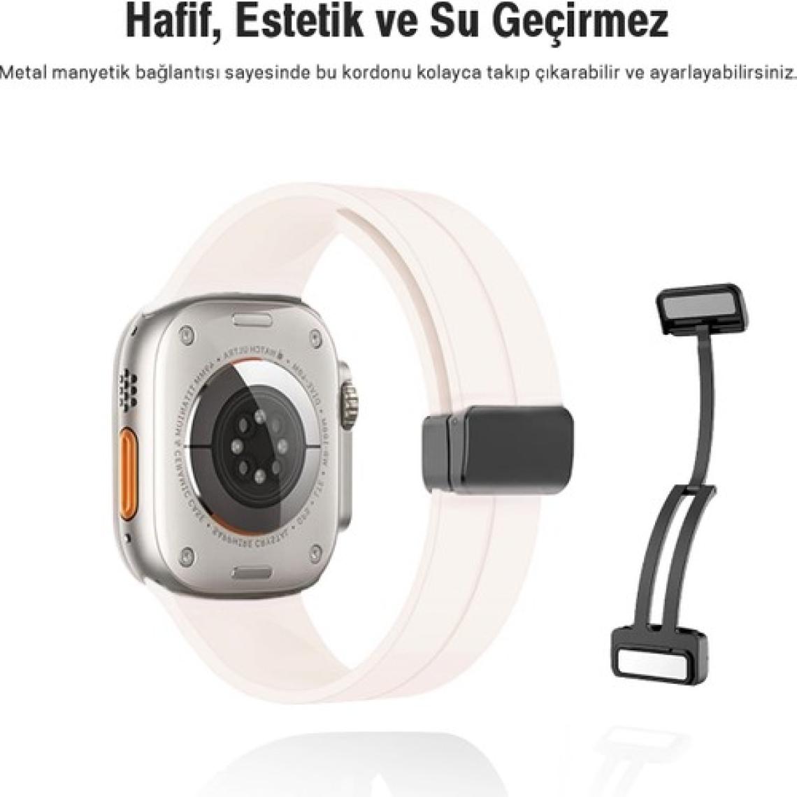 Apple Watch Serisi 9 Ultra 8 7 6 5 4 3 2 1 SE 49MM Su Geçirmez Silikon Spor Kordonu, Kolay Takma/çıkarma, Metal Manyetik özellikli