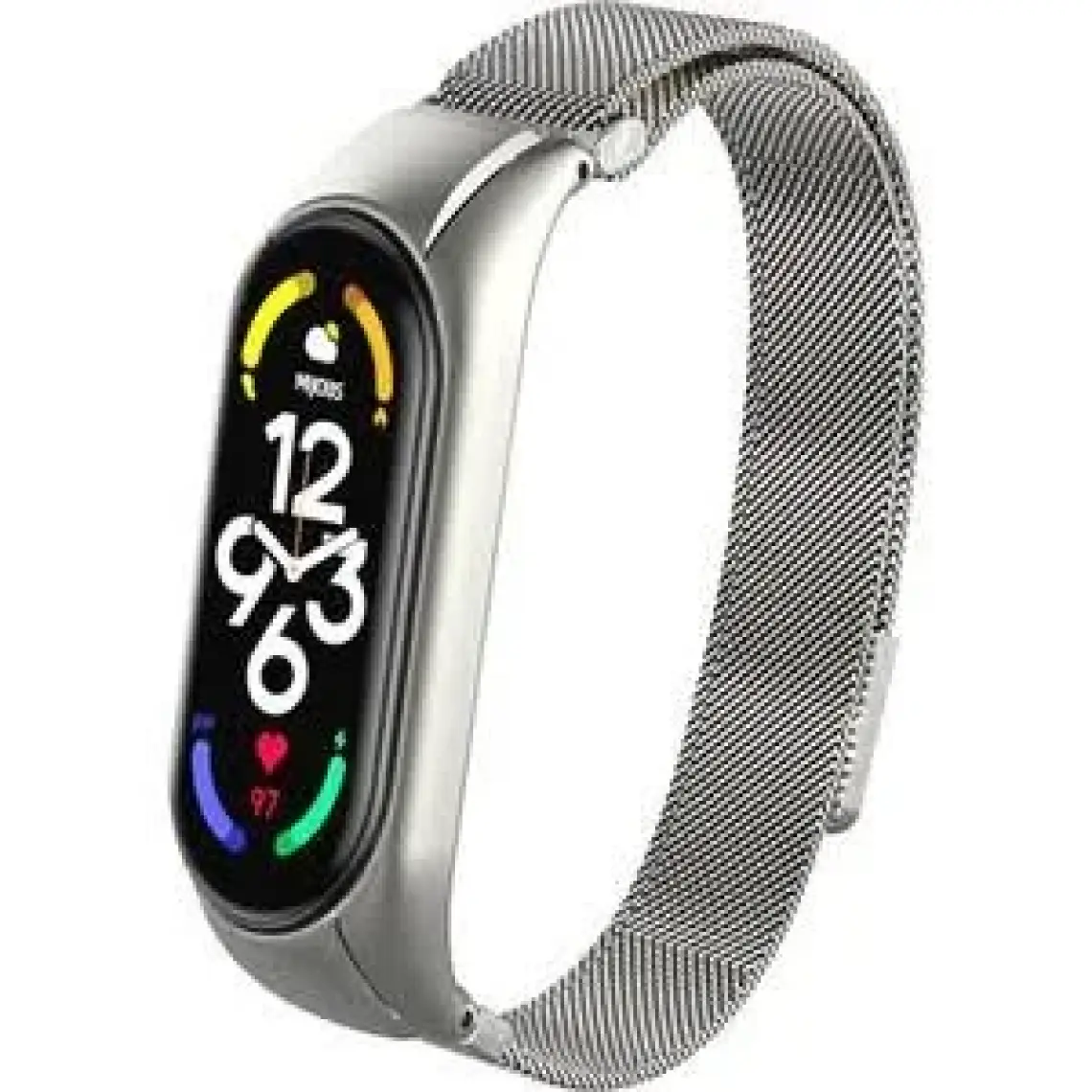 M.TK Moveteck Xiaomi Mi Band 7 Uyumlu Kordon Metal Manyetik Hasır Örgülü Çelik Mıknatıslı Kayış