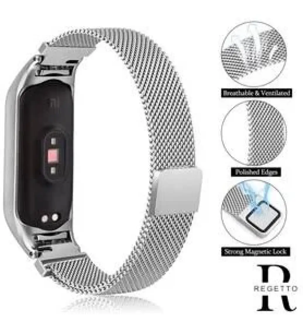 M.TK Moveteck Xiaomi Mi Band 7 Uyumlu Kordon Metal Manyetik Hasır Örgülü Çelik Mıknatıslı Kayış