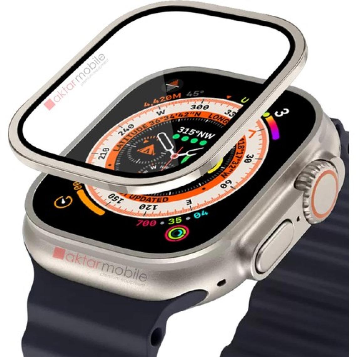 AktarMobile Apple Watch Ultra 49 mm Uyumlu Ekran Koruyucu & Metal Çerçeve Üstün Koruma Temperli Cam