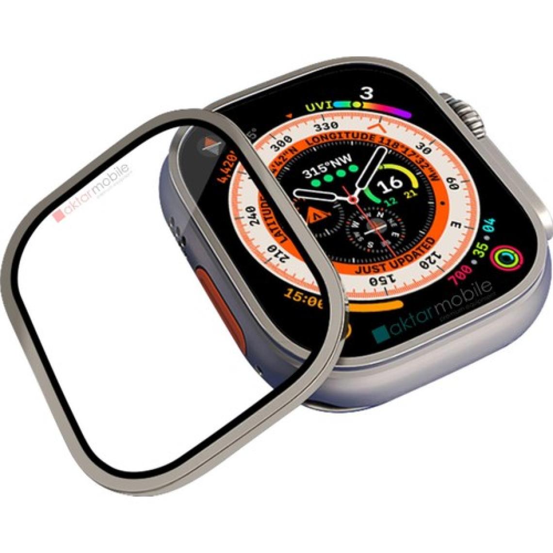 AktarMobile Apple Watch Ultra 49 mm Uyumlu Ekran Koruyucu & Metal Çerçeve Üstün Koruma Temperli Cam
