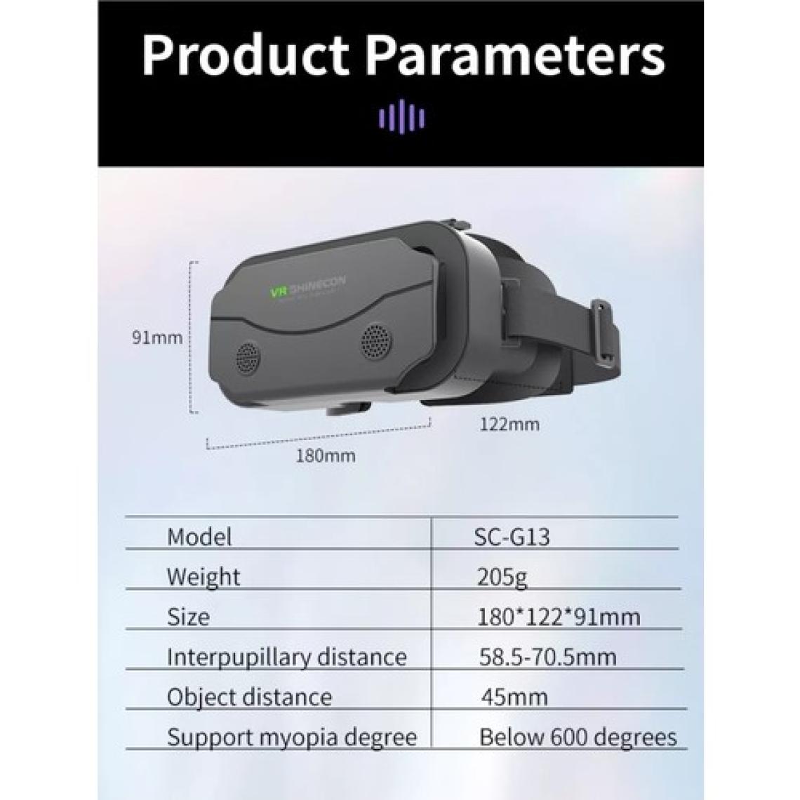 VR SHINECON G13 3D Sanal Gerçeklik Gözlüğü Siyah 4.2-7.2 Inch