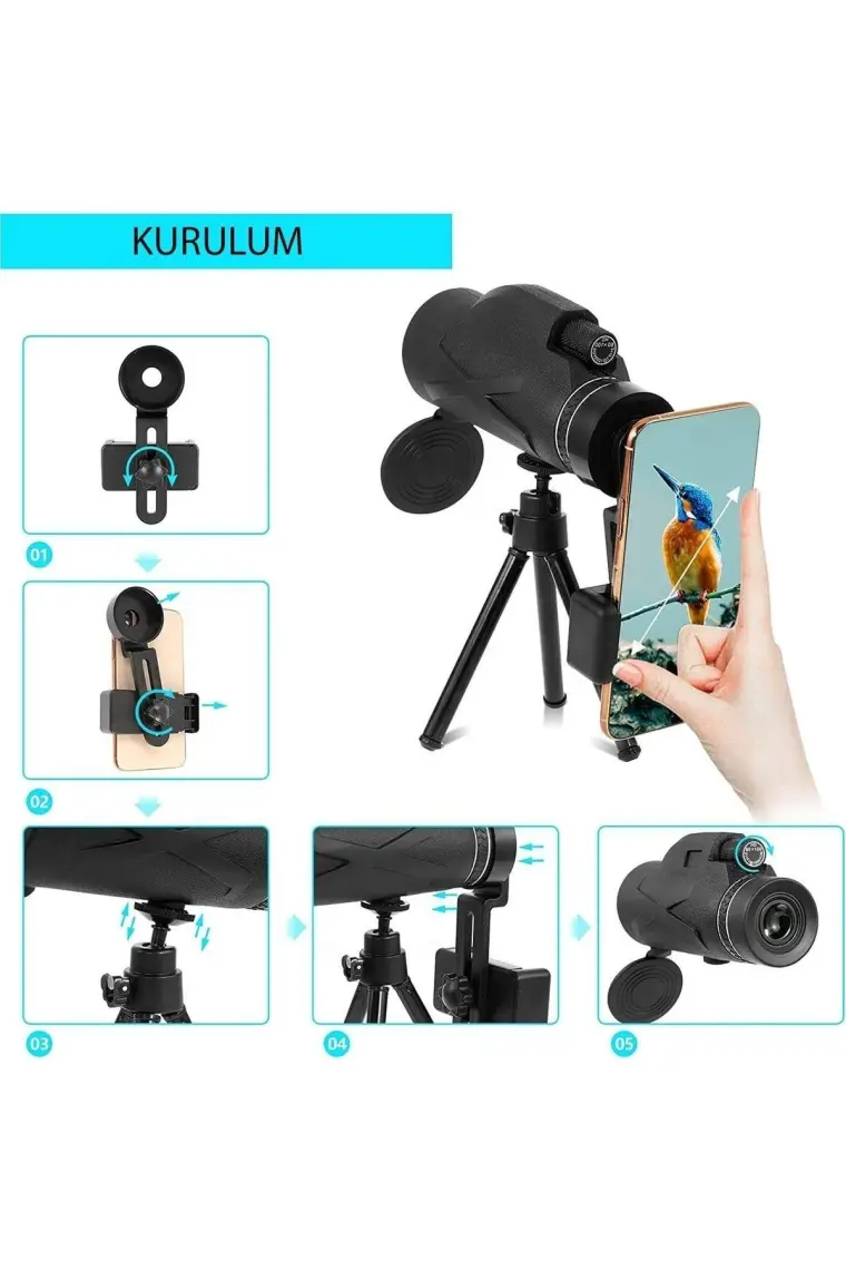 Upway 80X100 Yüksek Çözünürlüklü Çantalı Tripotlu Monoküler Teleskop Monoküler Dürbün