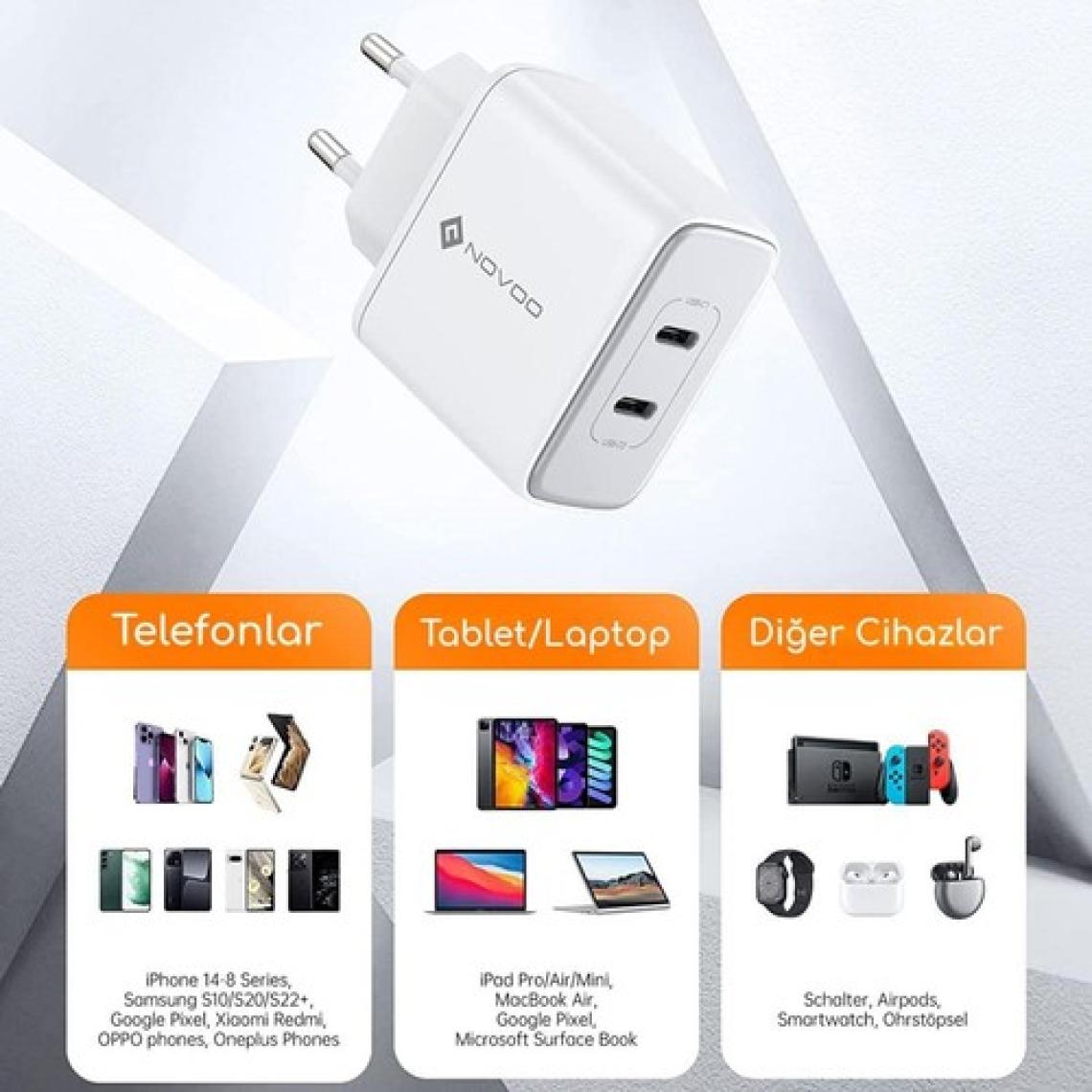 Novoo Gan 35W 2 Portlu Usb-C Pd Hızlı Şarj Cihazı