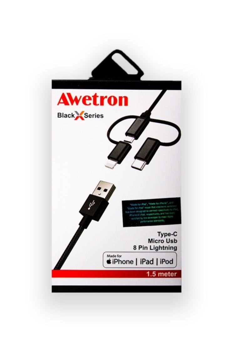 Apple Mfi Lisanslı Lightning + Type-C + Micro Usb 3'lü Hasır İp Kablo 1,5metre