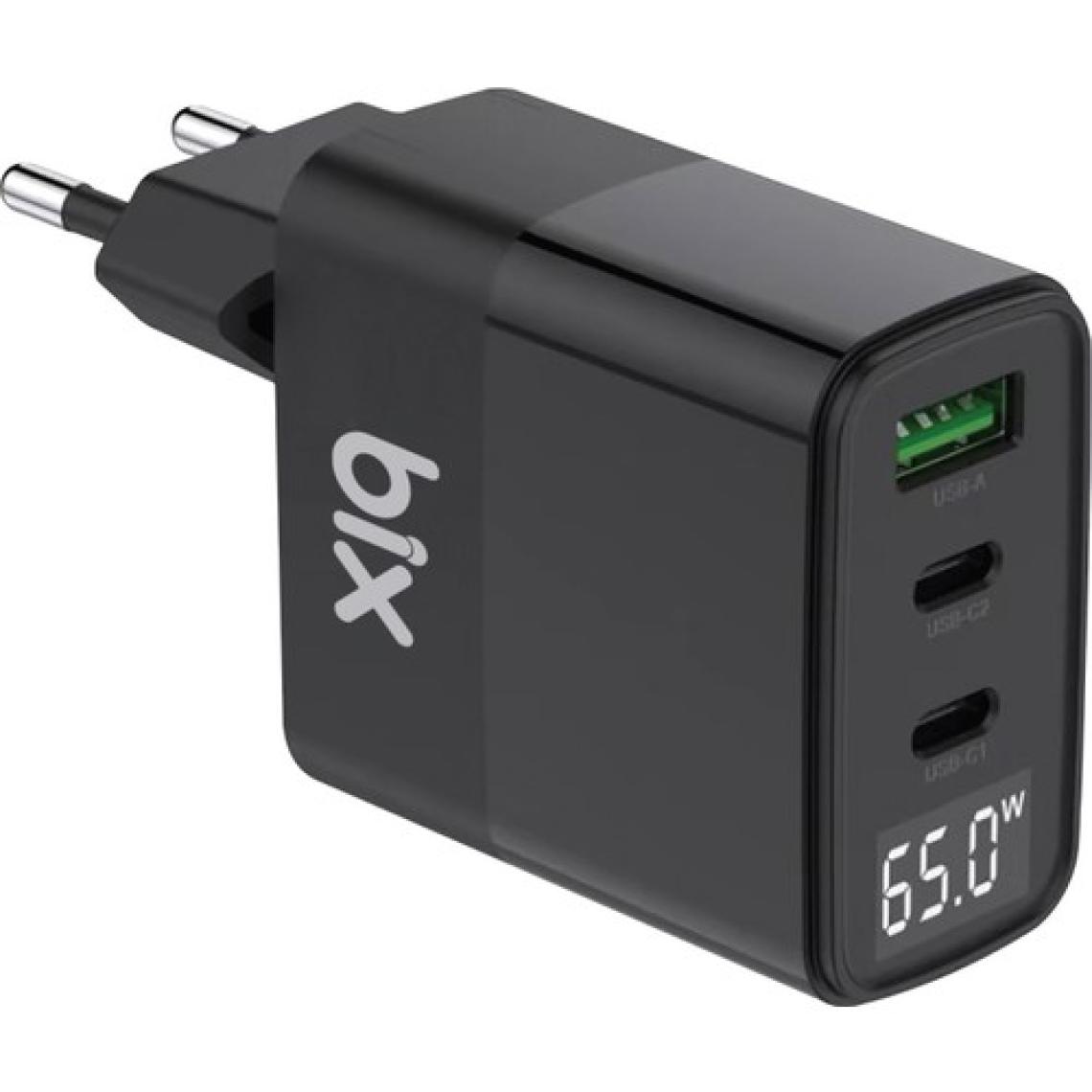 Bix BX65GD 65W USB Type-C QC 4.0 PD 3.0 LED Göstergeli Gan 3 Portlu Hızlı Şarj Cihazı