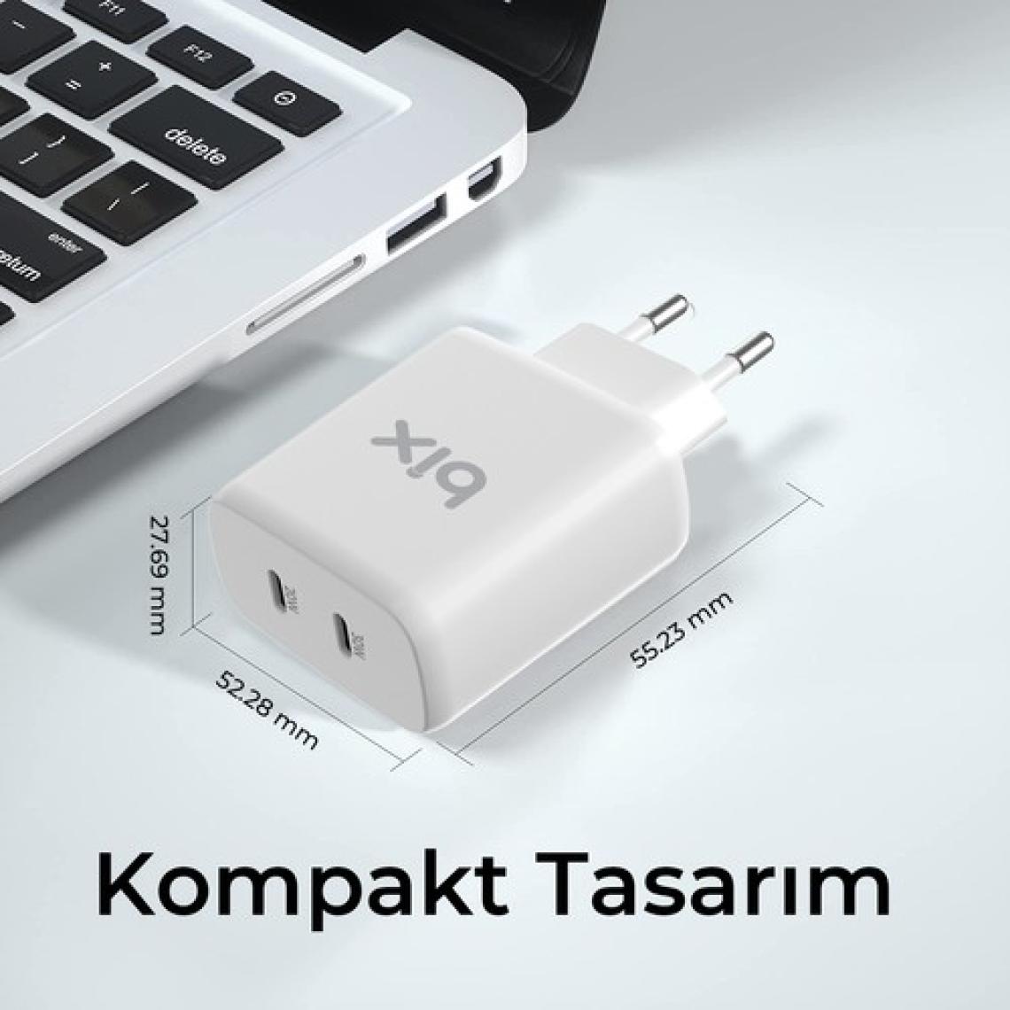 Bix BX2P50 50W PD 2*Type-C Girişli Gelişmiş Şarj Teknolojisi ile Donatılmış Seyahat Adaptörü