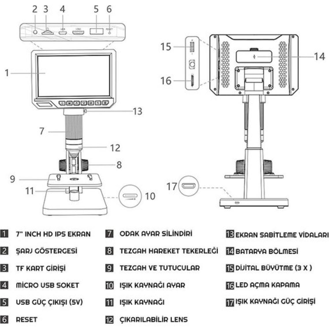 Exeo 12MP 2000X 7 Inch IPS Ekran Dijital Mikroskop Şarjlı