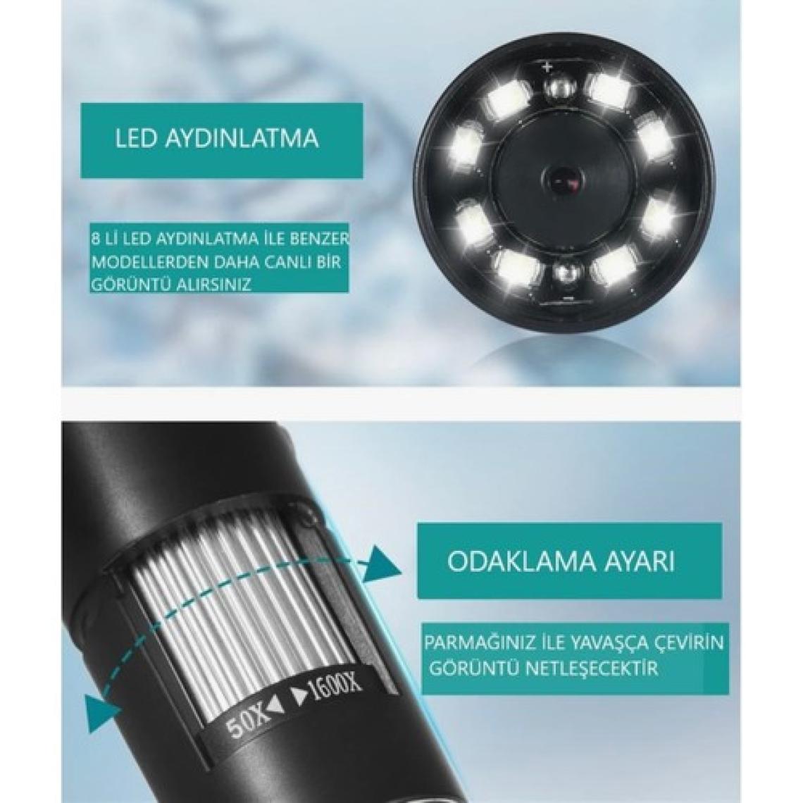 Alfalink 1600X Zoom 2MP USB Dijital Mikroskop 8 Ledli Kamera Saç, Cilt Analizi, Eğitim, Endüstriyel
