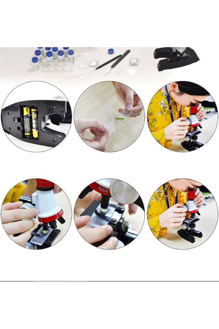 Eğitici Mikroskop Kiti Zoom LED Işıklı 100X 400X 1200X ST1200X