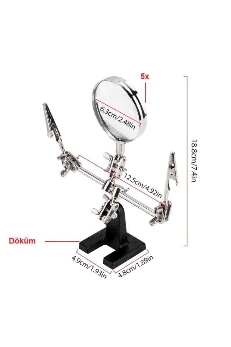 Depolife Elektronikçi Lehimleme Kıskaçlı Büyüteç Robot Kollu Mercekli Kuyumcu Mikroskop Sabitleme Standı 5x