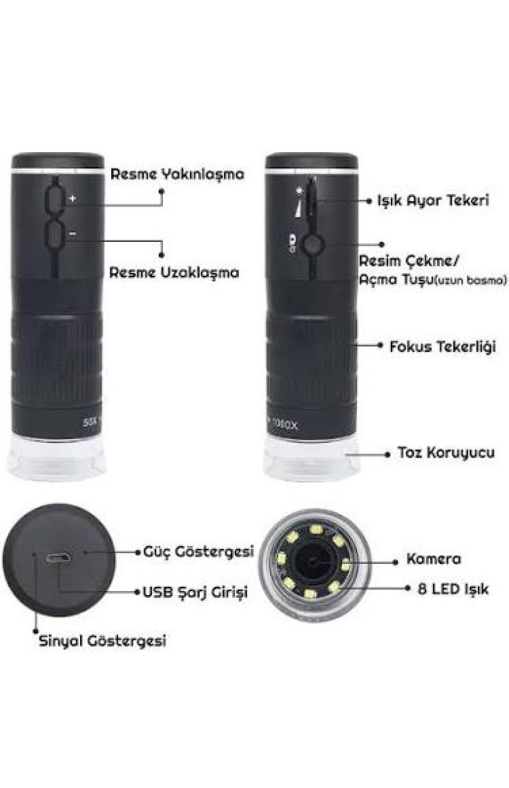 Triline 1000X Wifi Dijital LED Kablosuz Pilli Mikroskop 1080P