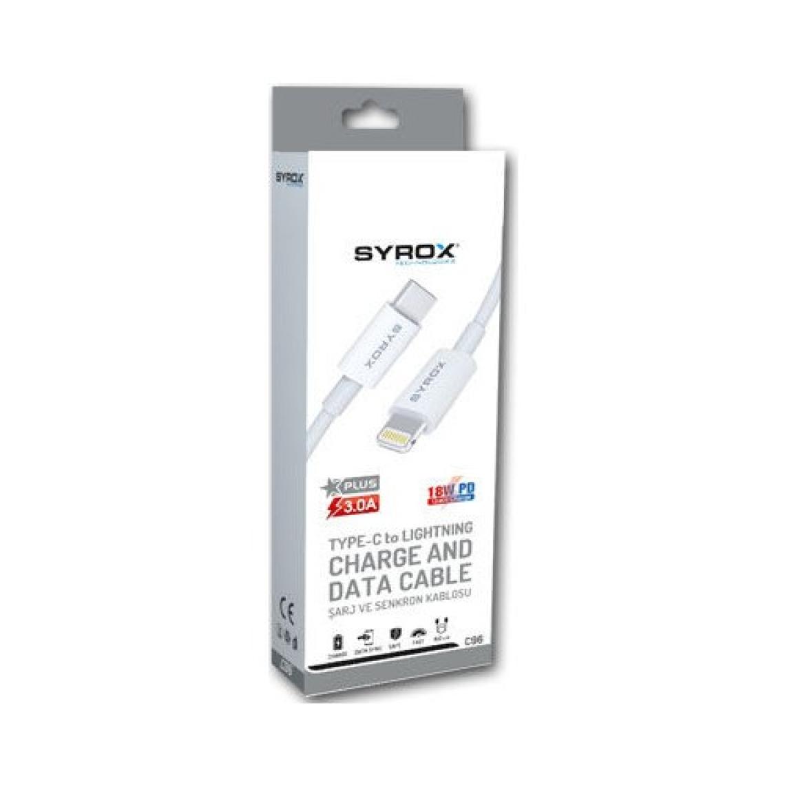 Syrox 3.0A Type-C To Lightning Şarj Senkron Kablosu 1m C96