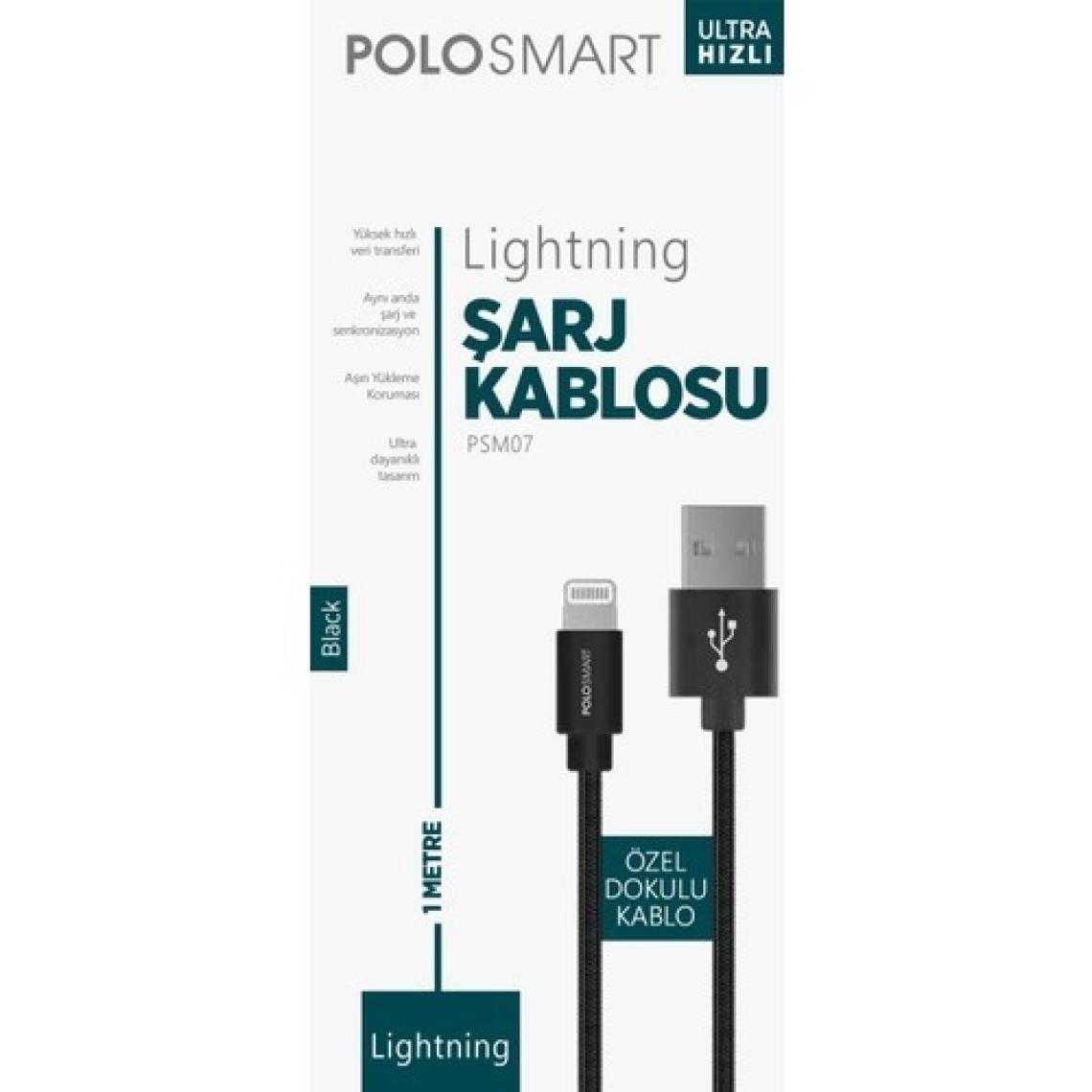 Polosmart PSM07 1 Metre Siyah Lightning Hızlı Şarj Kablosu