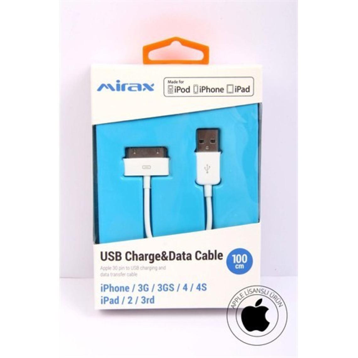 Mirax iPhone Uyumlu 4/4S/iPad/iPod Şarj ve Data Kablosu (Apple Lisanslı) - mirax SDE- 4100