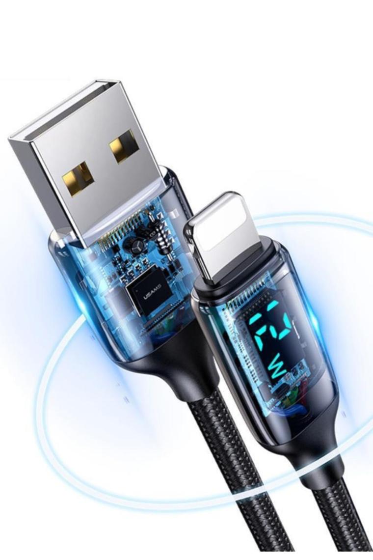Us-sj543 Dijital Göstergeli,çipli,örgülü, 1.2m 2.4a Lightning Iphone Şarj Ve Data Kablosu Am