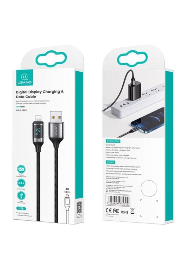 Us-sj543 Dijital Göstergeli,çipli,örgülü, 1.2m 2.4a Lightning Iphone Şarj Ve Data Kablosu Am