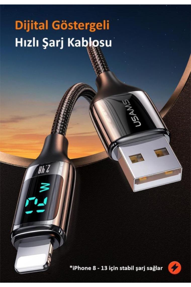 Us-sj543 Dijital Göstergeli,çipli,örgülü, 1.2m 2.4a Lightning Iphone Şarj Ve Data Kablosu Am