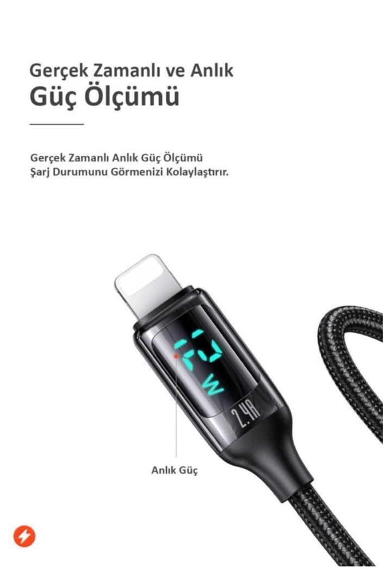 Us-sj543 Dijital Göstergeli,çipli,örgülü, 1.2m 2.4a Lightning Iphone Şarj Ve Data Kablosu Am