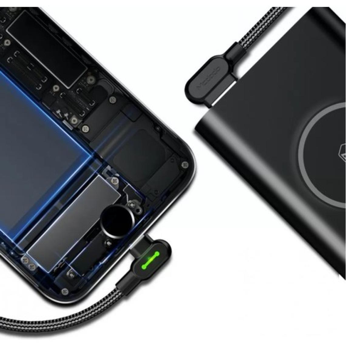Mcdodo Ca-4673 L Tipi Lightning iPhone Uyumlu Çift Yönlü Ledli Örgü Data-Şarj Kablosu 2a 1.8m-Siyah