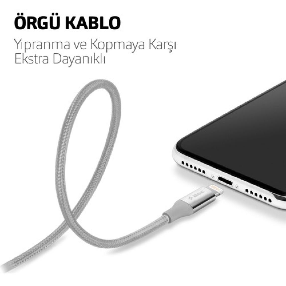 Ttec AlumiCable 2DK16G Gümüş 1.2 m USB to Lightning Şarj Kablosu