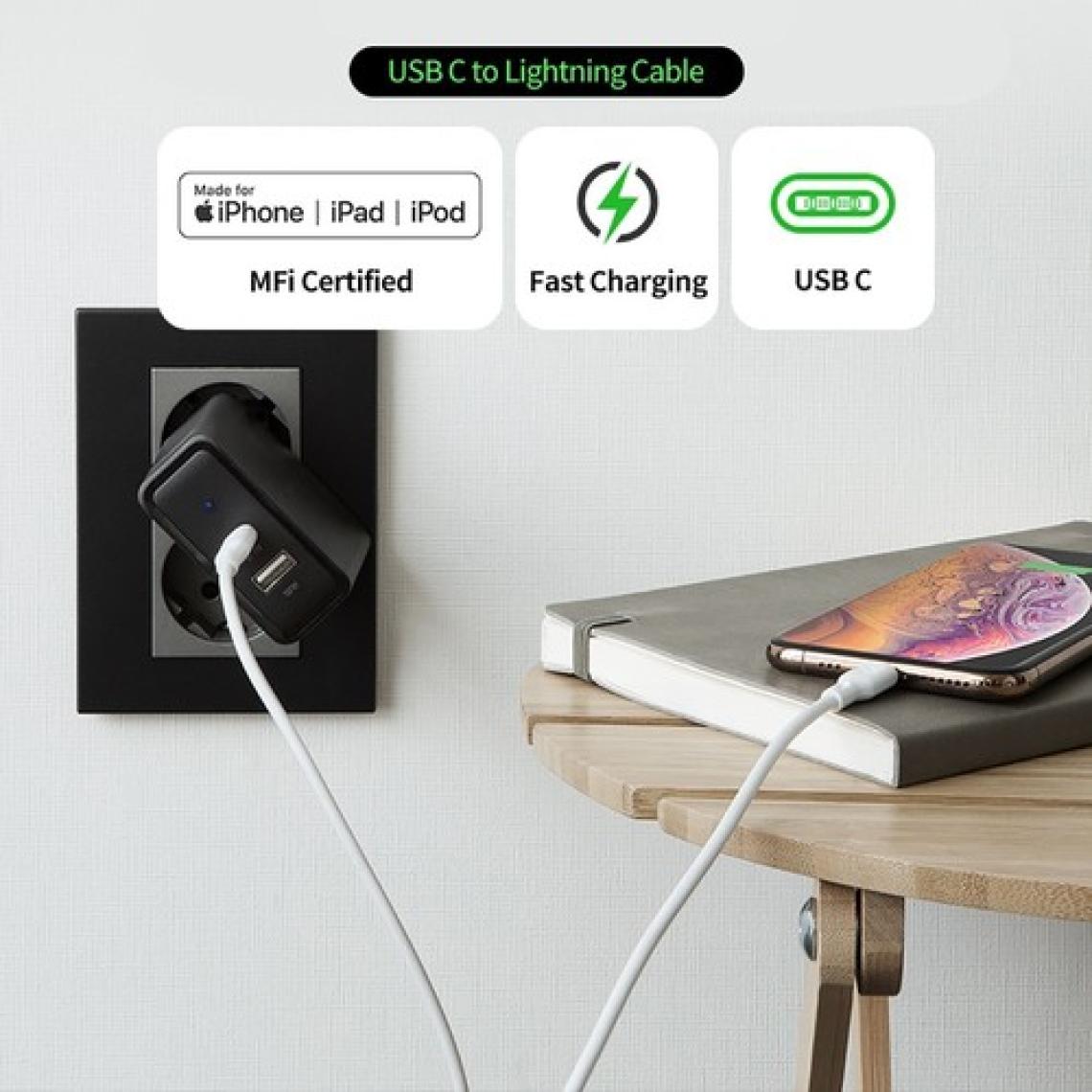 Spigen Essential Apple USB-C to Lightning PD (Power Delivery Destekli) Hızlı Şarj ve Data Kablo MFI Lisanslı (1 Metre) C10CL - 000CA25416