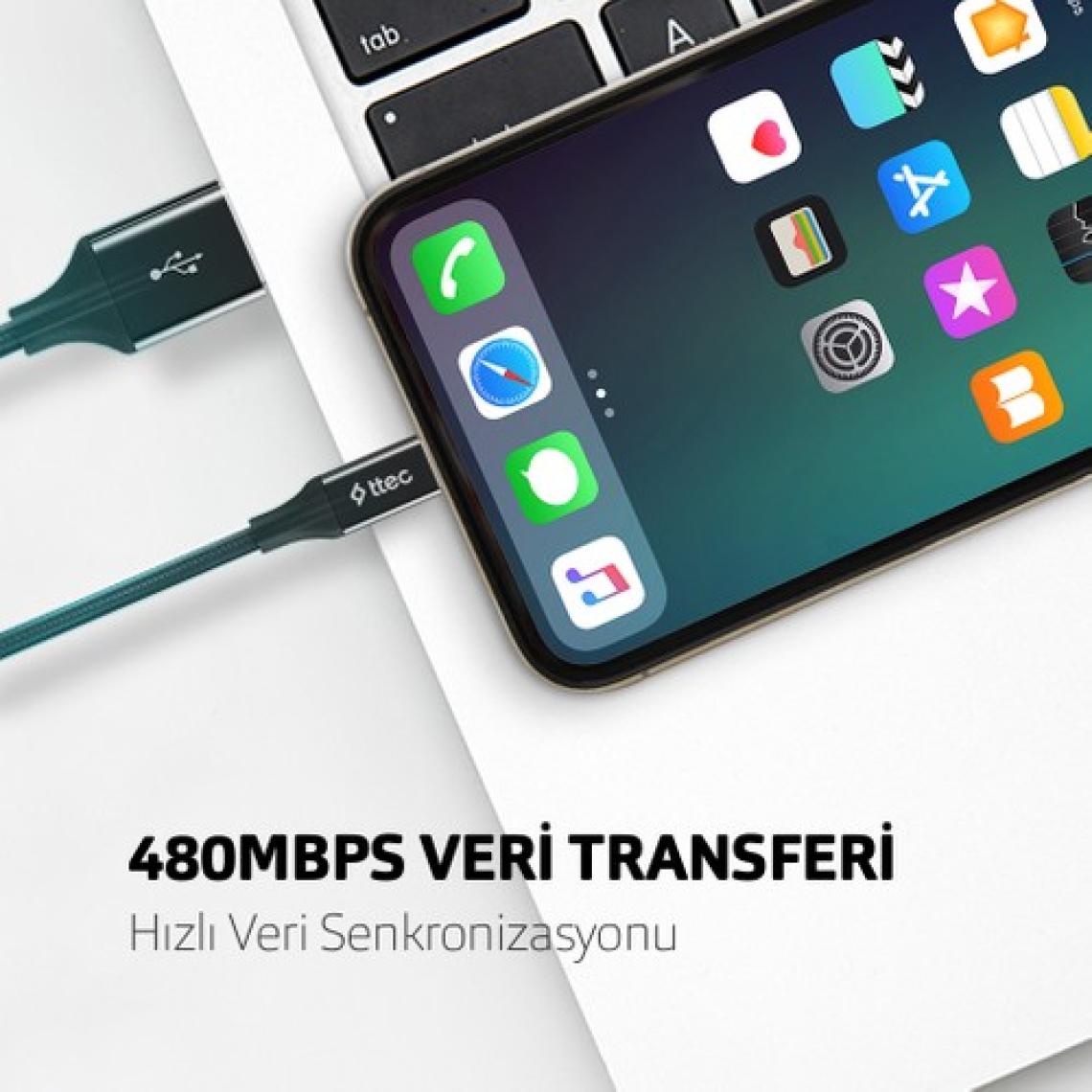 Ttec AlumiCable 2DK16HY Haki Yeşili 1.2 m USB to Lightning Şarj Kablosu