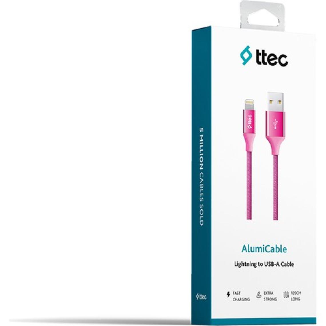 Ttec AlumiCable 2DK16P Pembe 1.2 m USB to Lightning Şarj Kablosu