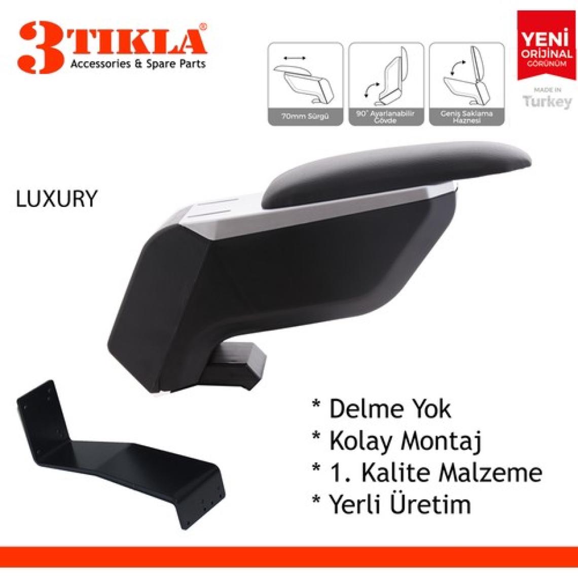 3 Tıkla Fiat Linea 2012 Delmesiz Çelik Ayaklı Gri-Siyah Kolçak Kol Dayama