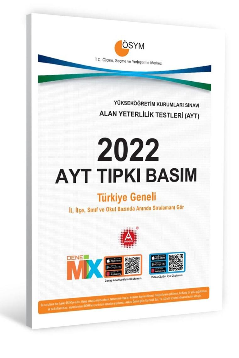 Ösym Ayt 2022-2021-2020-2019-2018 Tıpkı Basım Çıkmış Sorular