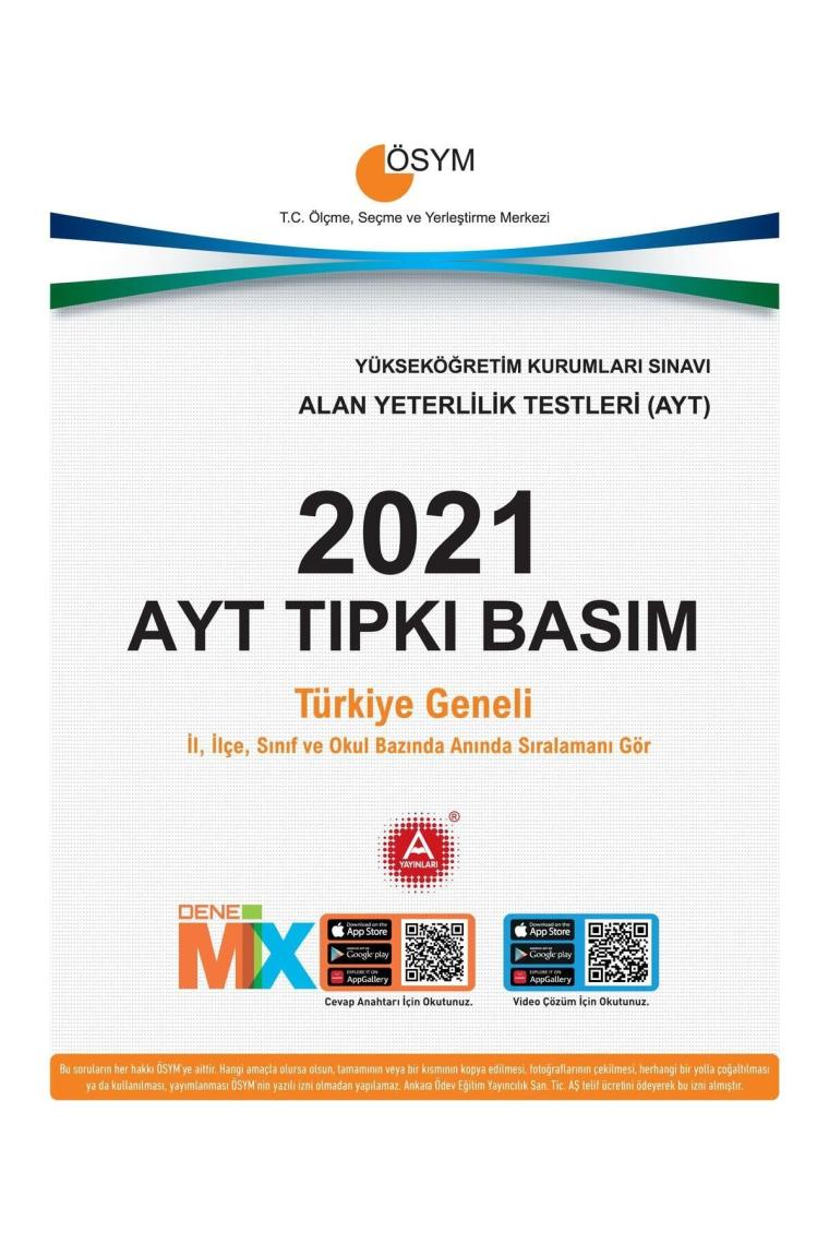 Ösym Ayt 2022-2021-2020-2019-2018 Tıpkı Basım Çıkmış Sorular